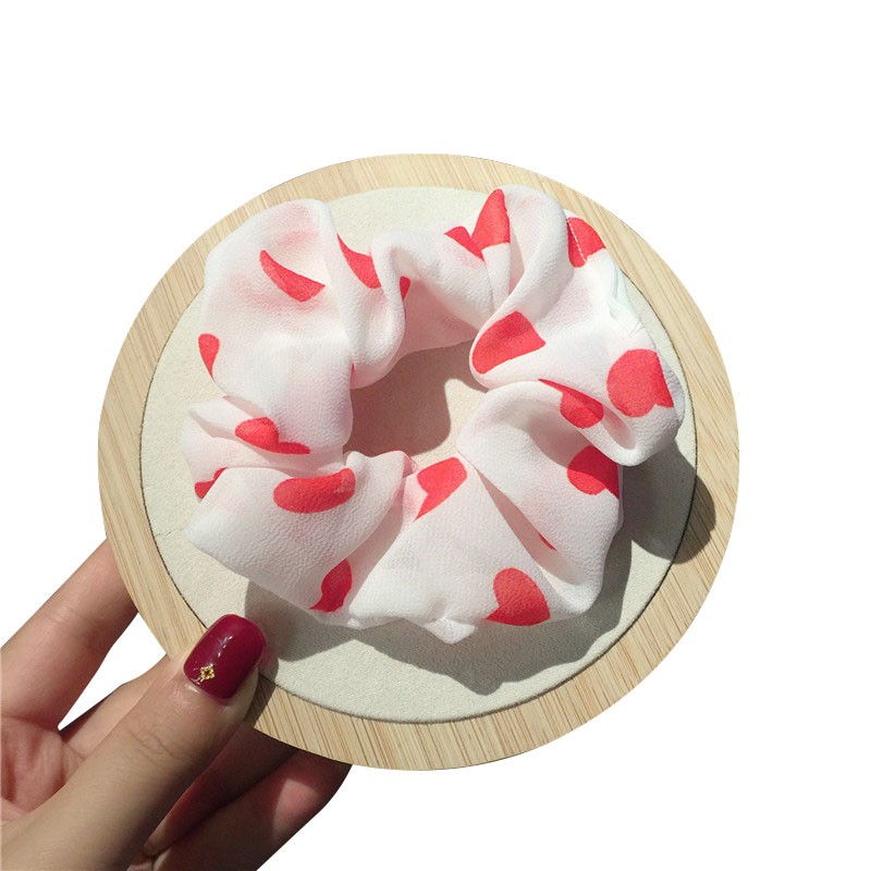 Dây Buộc Tóc Vải Chiffon Co Giãn In Hình Trái Tim