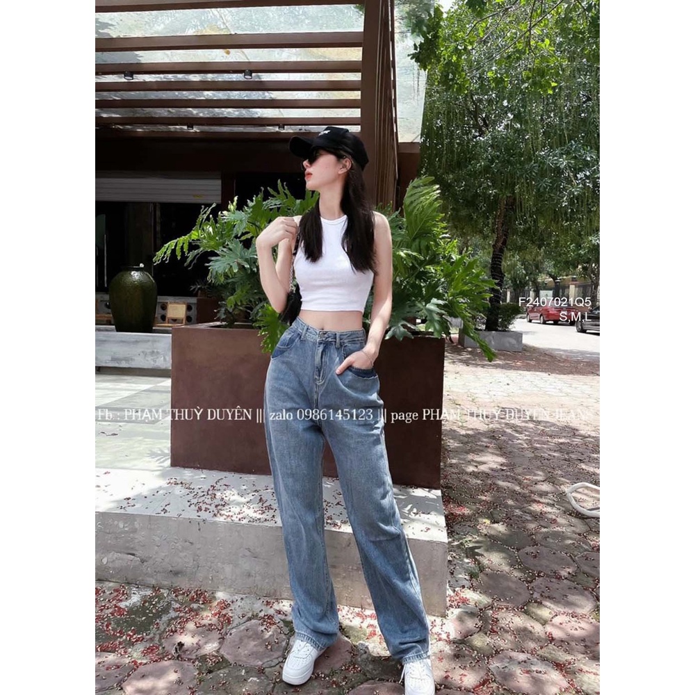 Quần jean dài ống suông lưng cao tôn dáng!