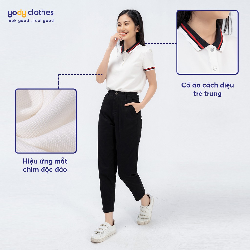 Áo thun polo nữ YODY mắt chim ngắn tay cổ bẻ phối bo vải thoáng mát hút ấm tốt APN3706 | BigBuy360 - bigbuy360.vn