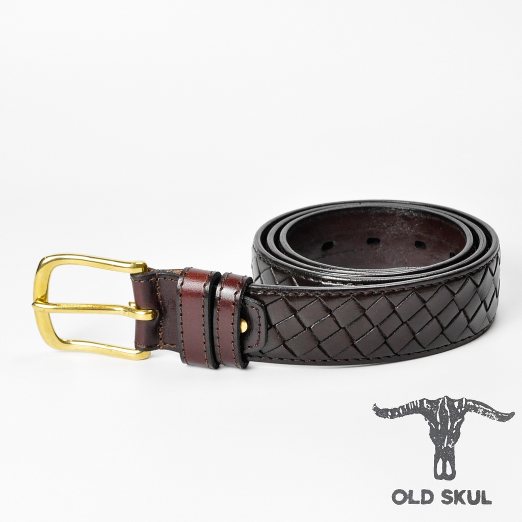 Dây thắt lưng da đan kết bản 38mm Old Skul, khóa đồng thau, phong cách vintage DL262