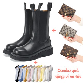 Boot nữ cao cổ, giày boot nữ [LOẠI1] Da Co Dãn Mẫu Mới Có thẻ bảo hành 12T