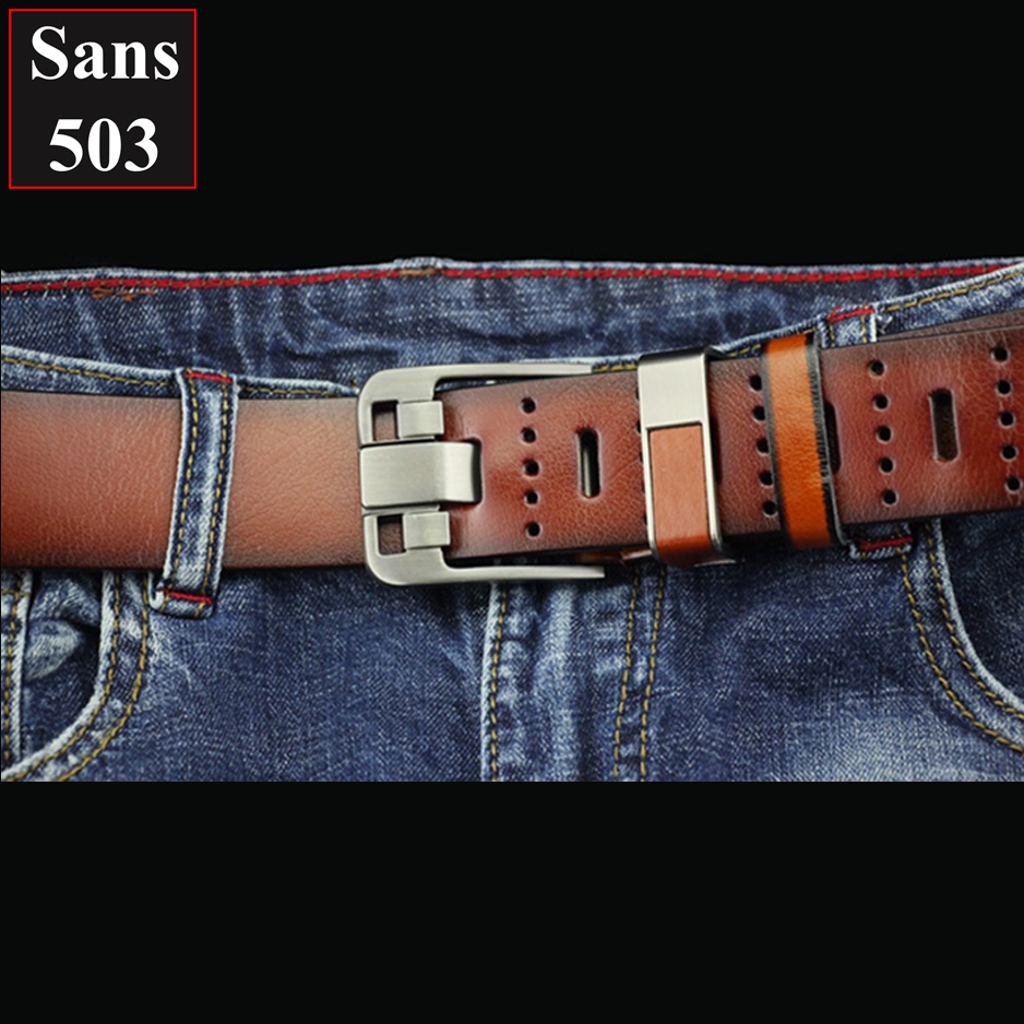Thắt lưng nam khóa kim gài Sans503 đơn giản classic dây nịt da mềm cổ điển vuông cao cấp đẹp thời trang công sở BH 1 năm