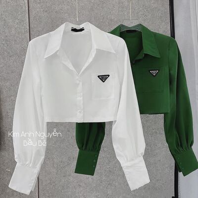 Áo sơ mi croptop dài tay tag túi ngực | BigBuy360 - bigbuy360.vn