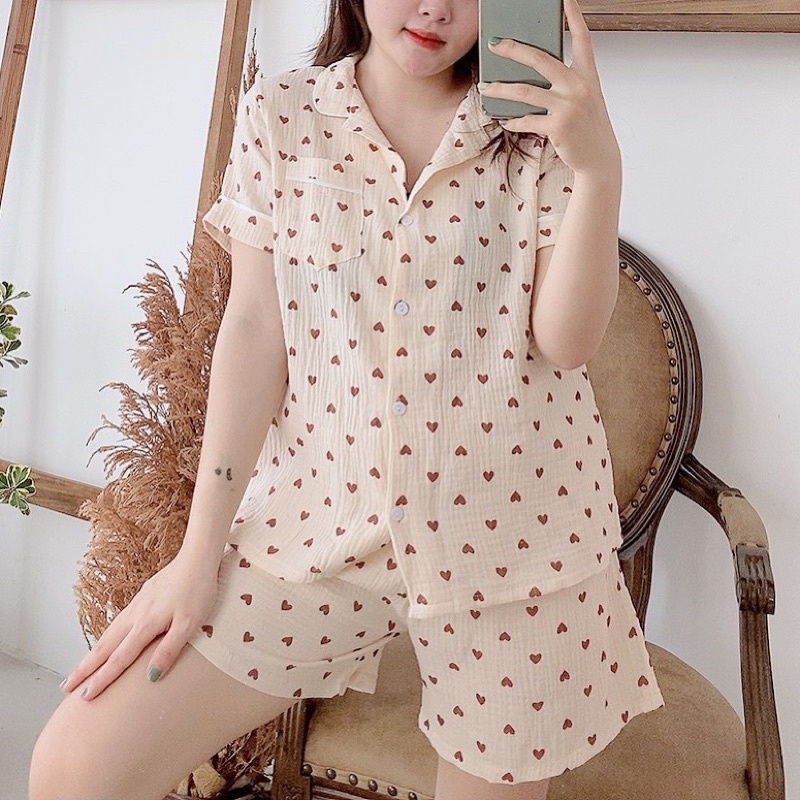 PIJAMA ĐỒ BỘ MẶC NHÀ VẢI XÔ NHĂN MUSLIN QUẦN ĐÙI ÁO CỘC | BigBuy360 - bigbuy360.vn