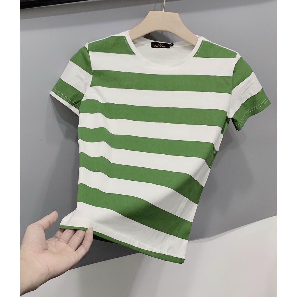 Áo thun tay ngắn sọc ngang Chất Liệu Cotton 4C Cao Cấp