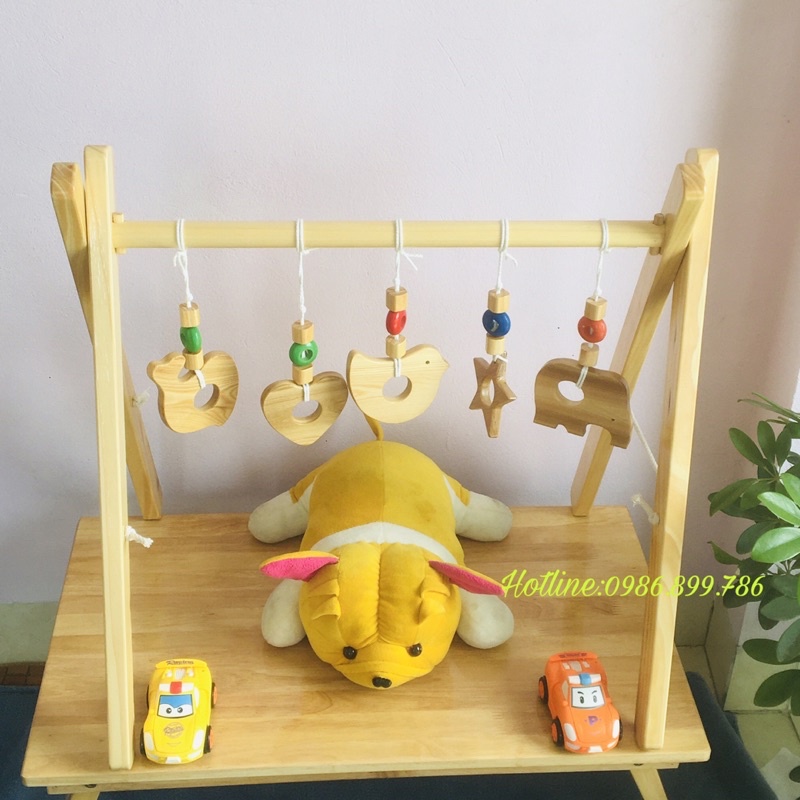 Kệ chữ A treo đồ chơi gỗ cao cấp, kệ treo đồ chơi tiêu chuẩn điều chỉnh cao thấp gấp gọn an toàn cho Bé