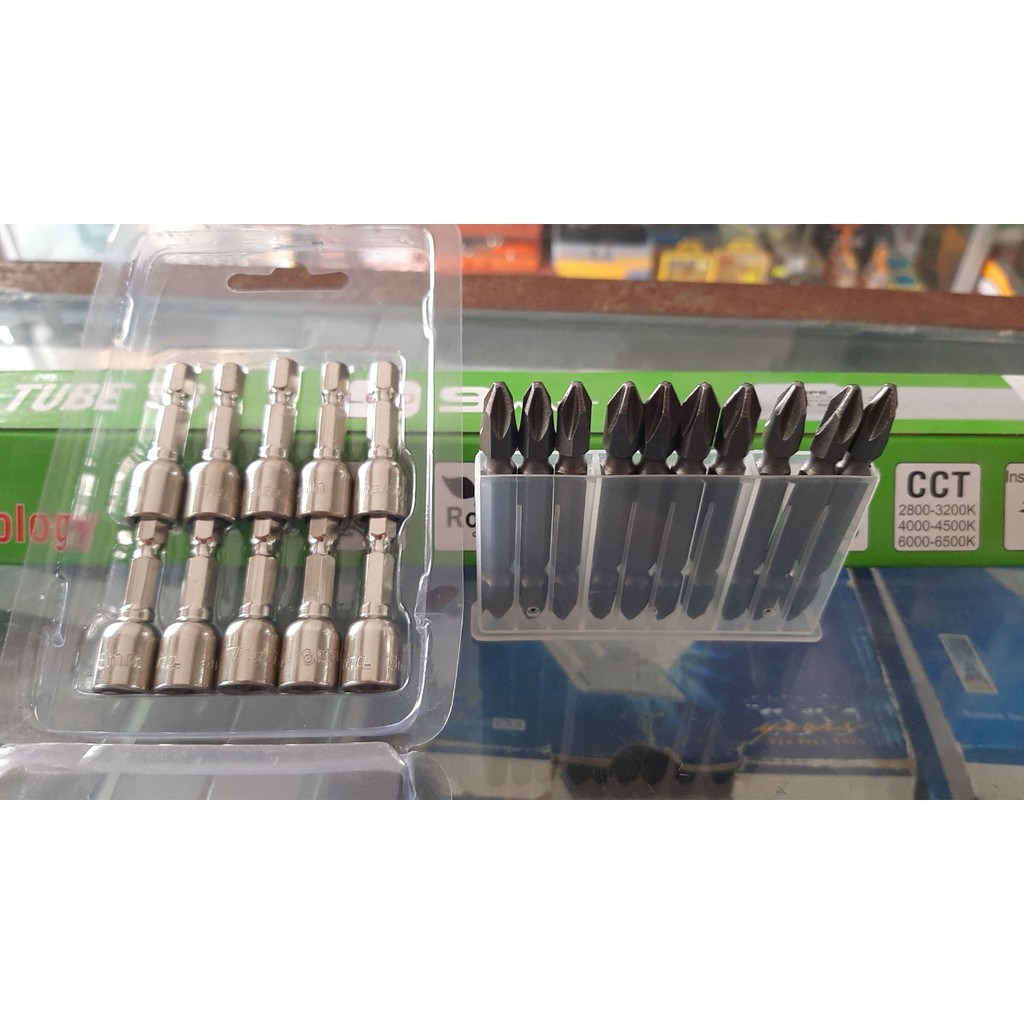 Set 10 mũi bắn vít 2 đầu 10 mũi bắn tôn bulon 8mm