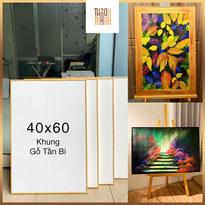 Phôi Vẽ Tranh (40x60cm) + Khung Tranh Treo Tường, Ván Gỗ, Đóng Sẵn Khung Gỗ Tần Bì - vẽ màu nước, acrylic, sơn dầu