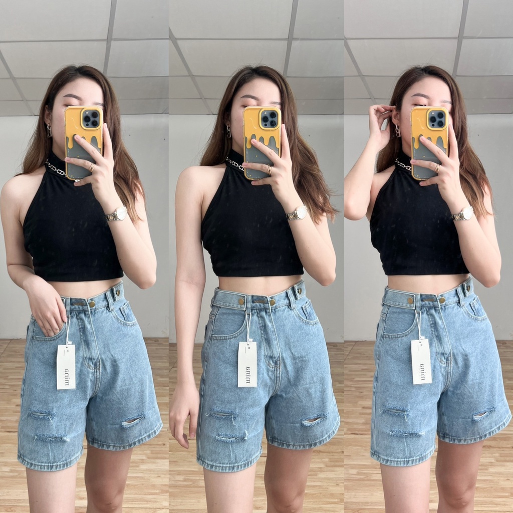 Quần sọt ngố lửng ống rộng nữ chất bò lưng cao ULZZANG BiGistore Mã 53 | BigBuy360 - bigbuy360.vn