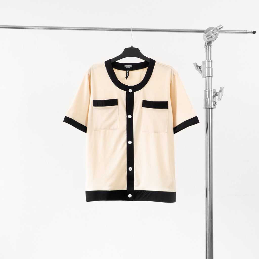 Áo Sơ mi phối be MSW Town , áo cộc tay cài khuy nam nữ thời trang Unisex