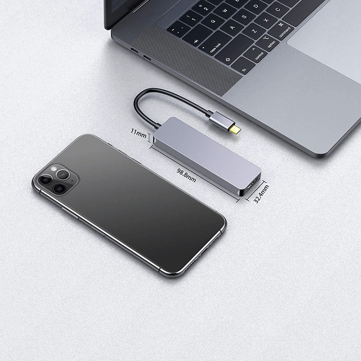 Hub Chia Type C Ra 5 Cổng USB, HDMI, Đầu Đọc Thẻ SD, TF