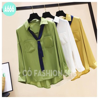 Áo sơ mi tay lửng thắt cà vạt - A666