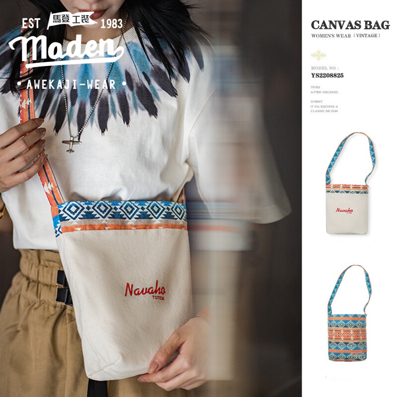 Túi đeo vai MADEN YS2208825 vải canvas cotton phong cách dân tộc retro độc đáo cho nữ văn phòng