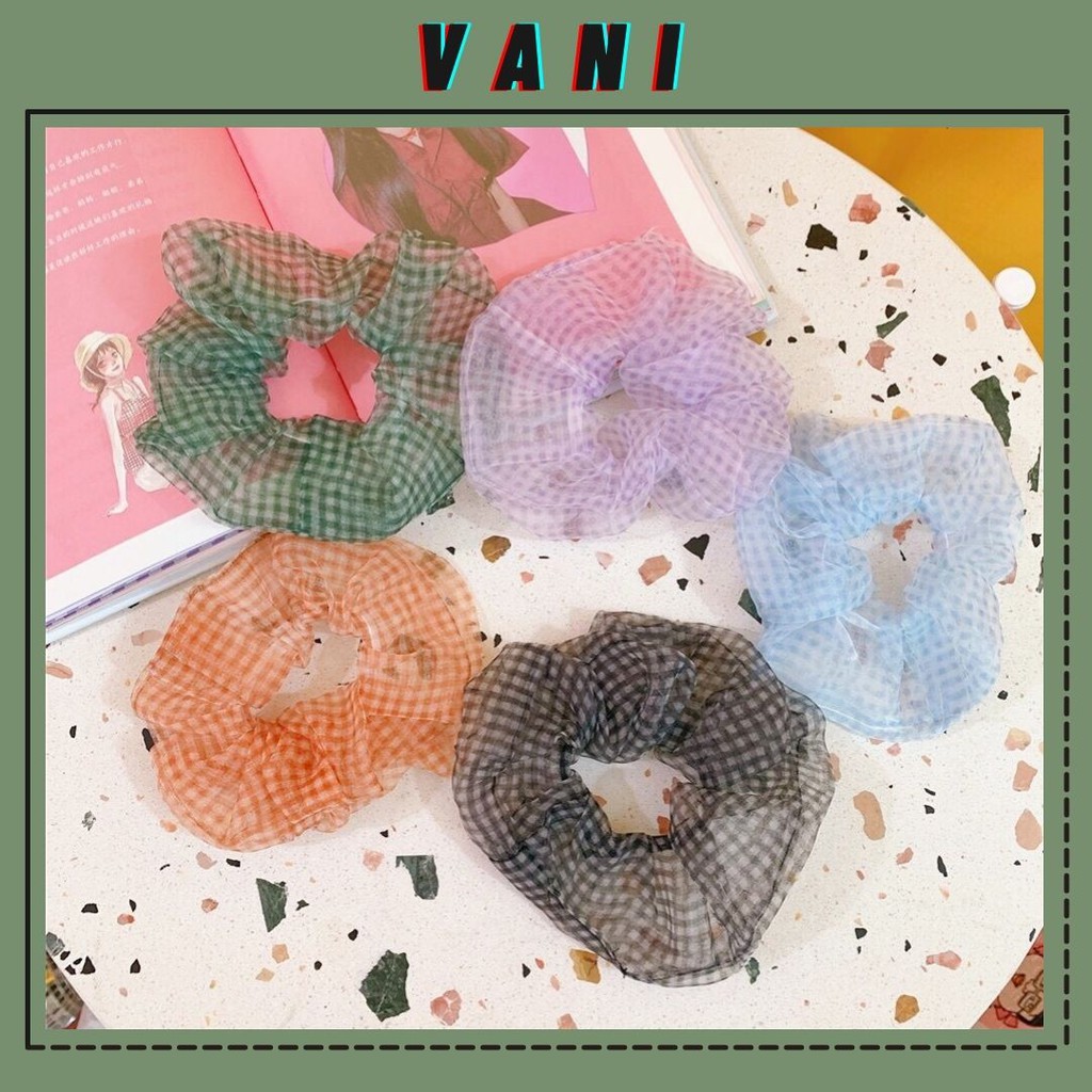 DÂY CỘT TÓC VẢI SCRUNCHIES KIỂU DÁNG SỌC CARO VẢI CHIFFON [PKT00063]