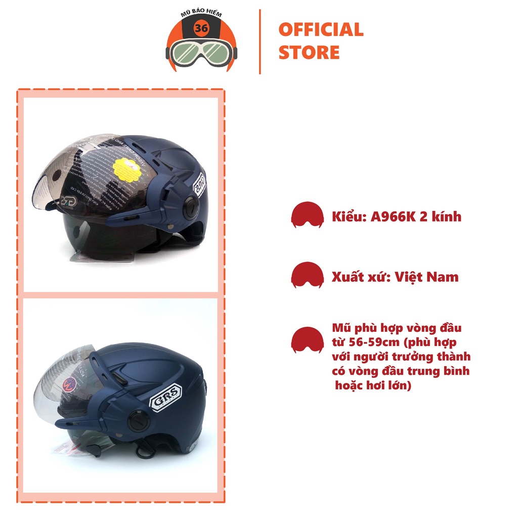 Mũ bảo hiểm nửa đầu GRS A966K 2 Kính (màu xanh tím than nhám)