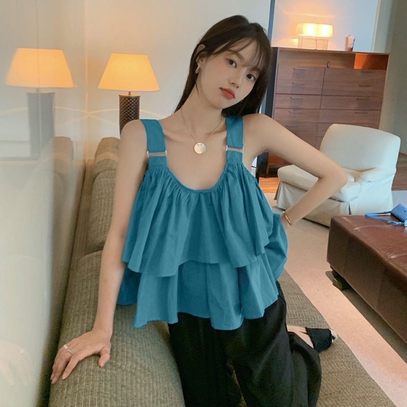 Áo thun không tay hai lớp thời trang mùa hè đáng yêu phong cách Hàn Quốc