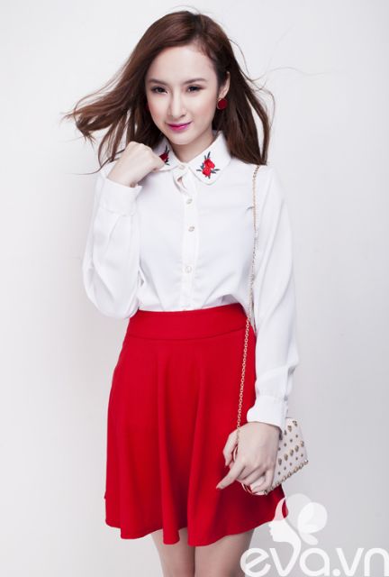 Chân váy xòe đỏ ngắn trên gối - M51