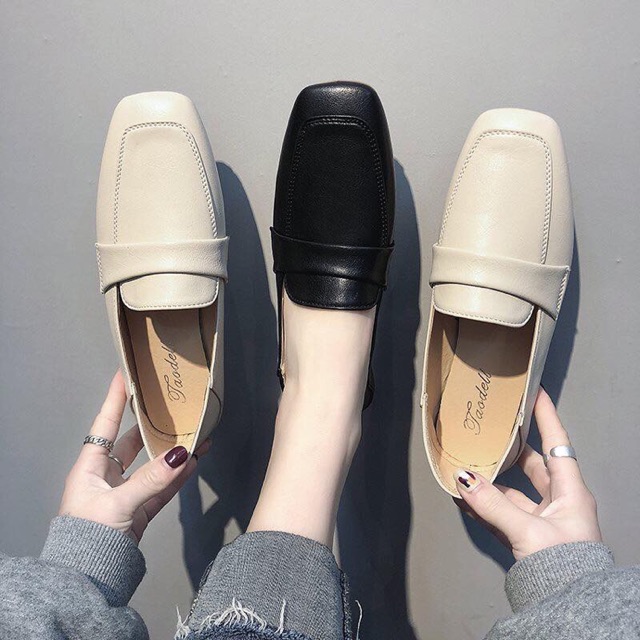 (Có sẵn giao ngay) Giày nữ Loafer da trơn đế bệt size 35-39.