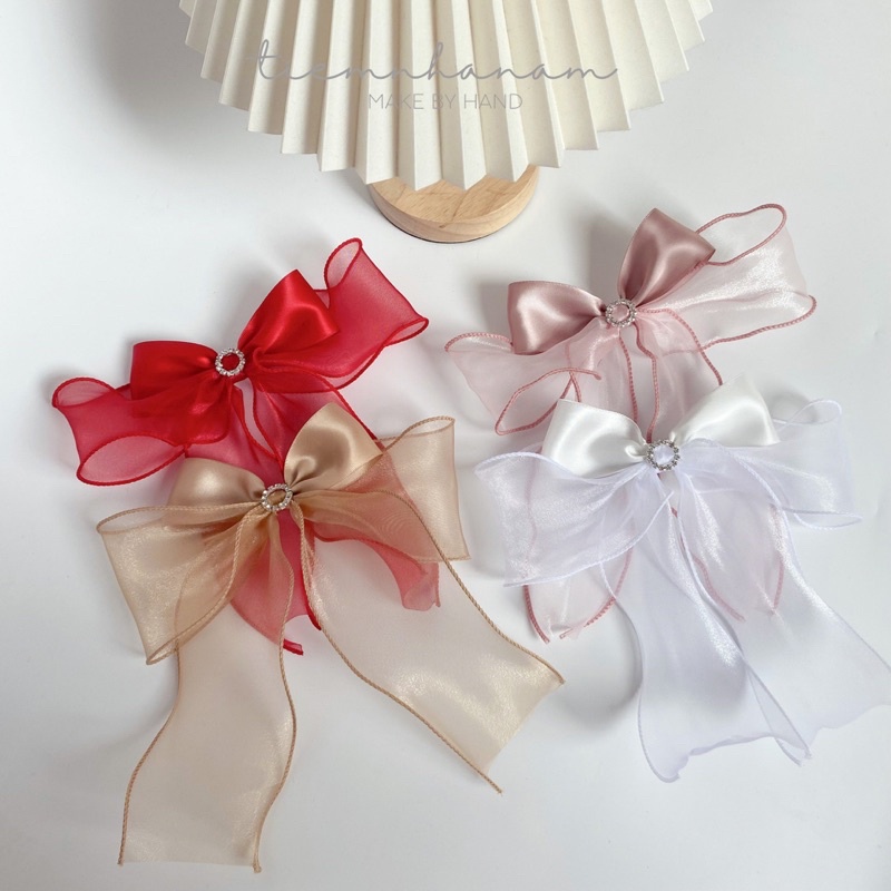 KẸP TÓC NƠ BÈO NHÚN TIỂU THƯ HÀN QUỐC PHỐI ĐÁ -[ Nhà Nấm handmade ]