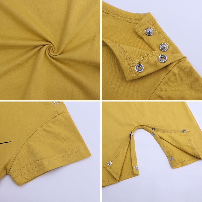 Bộ Áo Liền Quần Cotton Tay Ngắn In Họa Tiết Hoạt Hình Mặt Cười Dễ Thương Cho Bé Sơ Sinh