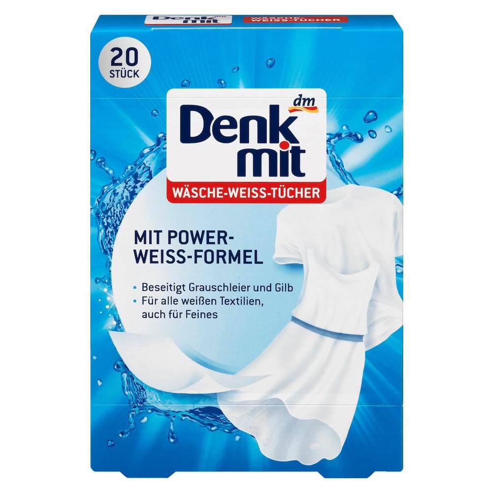 Miếng giặt tẩy trắng quần áo Denkmit hộp 20 tờ tiện lợi không có mùi khó chịu
