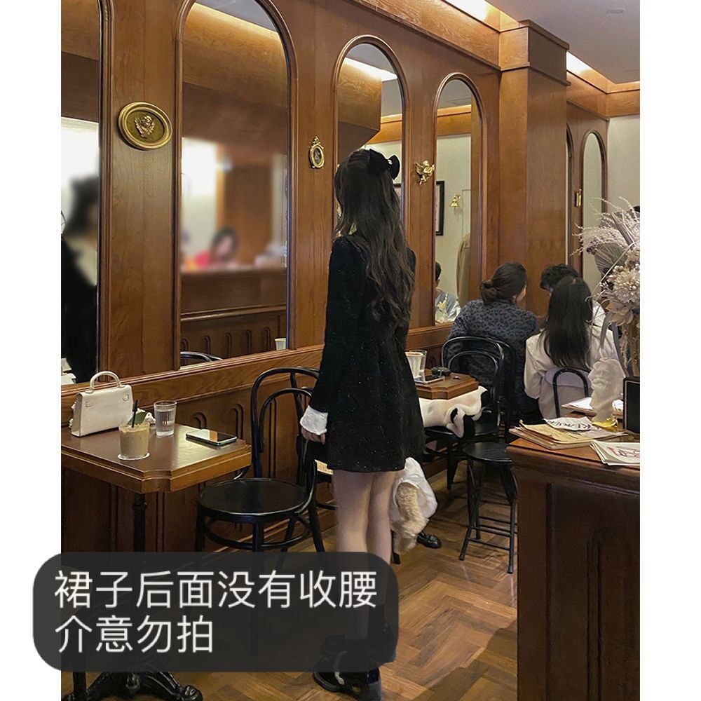 Váy babydoll đầm babydoll One Đầm Nhung Cổ Búp Bê Dáng Chữ A Màu Đen Thời Trang Mùa Đông Dành Cho Nữ