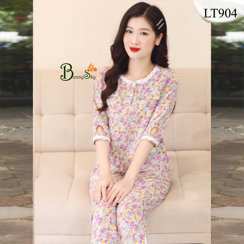 [Bunnysky] Đồ bộ nữ mặc nhà,quần áo mặc nhà kiểu tay lỡ quần dài chạm mắt cá