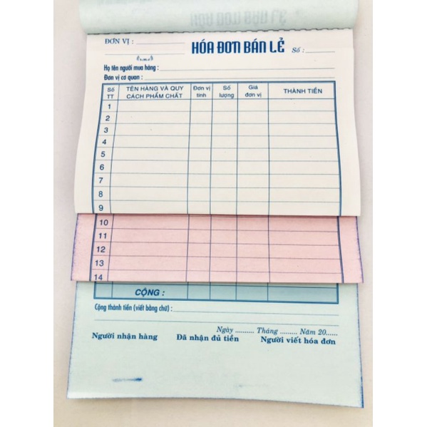 Combo 05 quyển Hóa đơn 3 liên - Giấy đẹp láng mịn và nhận mực tốt