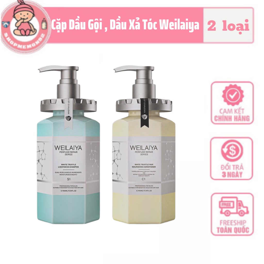 Cặp dầu gội, dầu xả  Weilaiya  giúp chống lão hóa da đầu và mượt  cho tóc hư tổn 450ml