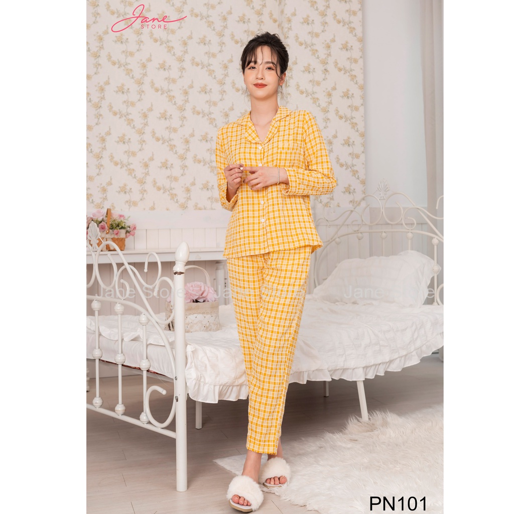 Bộ Pyjama đồ mặc nhà nữ chất thô lông đũi Set đồ ngủ dài tay họa tiết kẻ caro nữ tính dễ thương mã PN10 | BigBuy360 - bigbuy360.vn