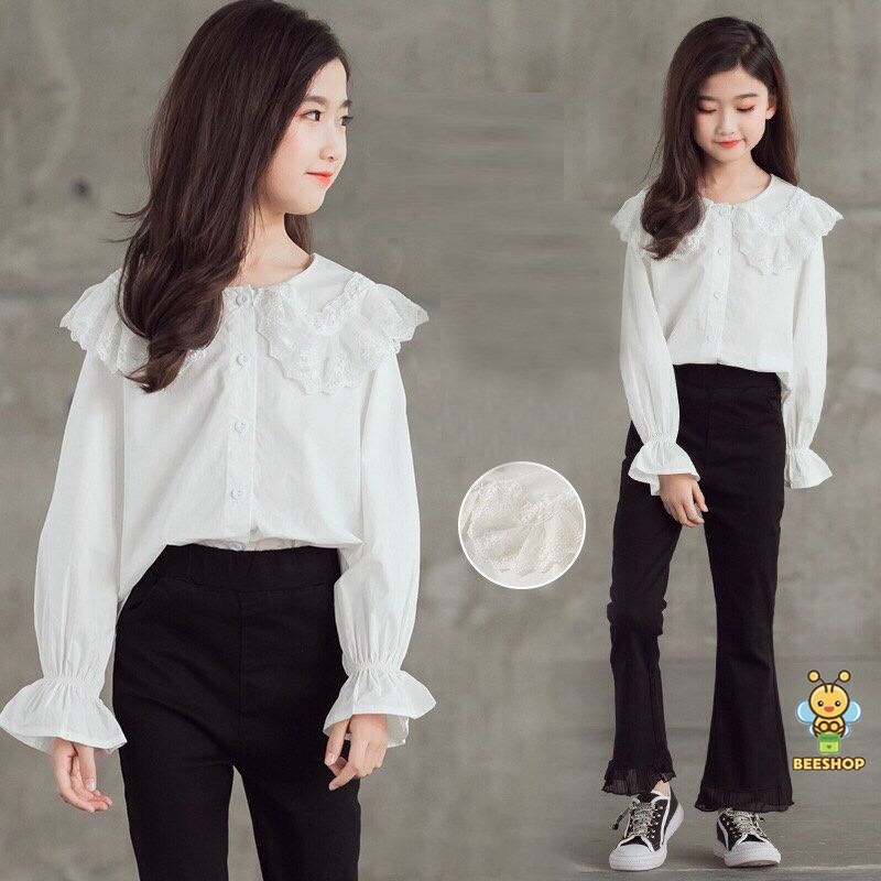 Áo sơ mi cho bé gái Beeshop thiết kế cổ ren xinh xắn D21036