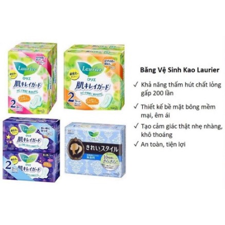 [MỀM MẠI] Băng Vệ Sinh Kao Laurier Nội Địa Nhật Bản Ban Ngày/Đêm Có Canh, Siêu Thấm Hút