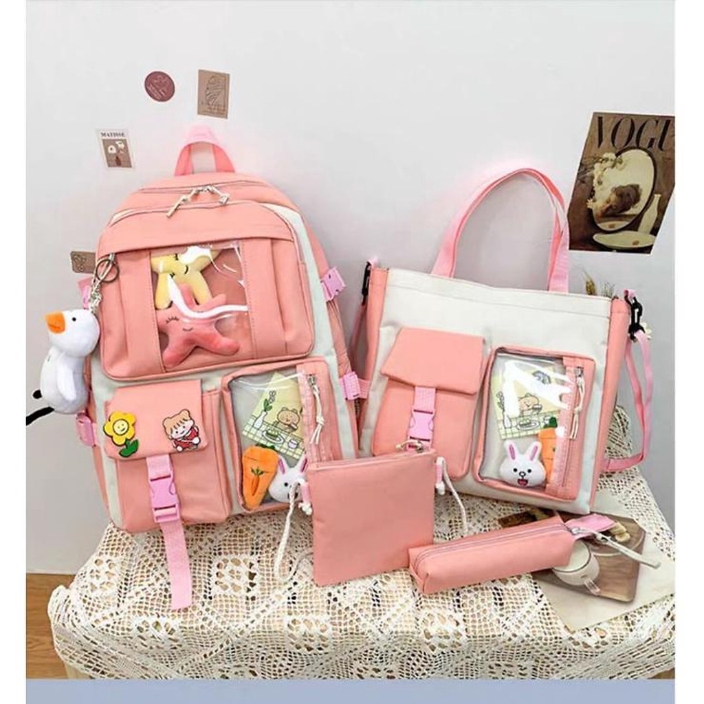 Balo 4 Món nữ thời trang Ulzzang học sinh sinh viên laptop giá rẻ cấp 1 2 3 - Set balo 4 món YiHo trong suốt