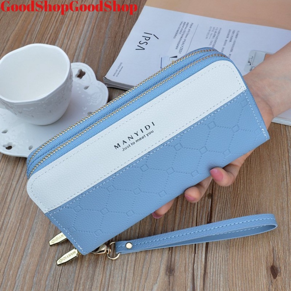 Ví nữ dài cầm tay NEW-0054 phối sọc màu vô cùng đẳng cấp, tinh tế, kiểu dáng 2 khóa kéo tiện dụng, chất liệu da cao cấp