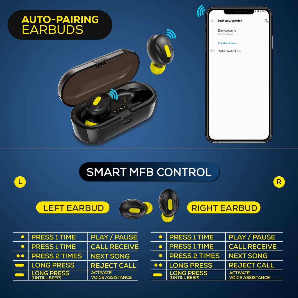 Tai nghe Bluetooth Wecool Moonwalk Mini không dây Earphones Bluetooth 5.1 HD Stereo C