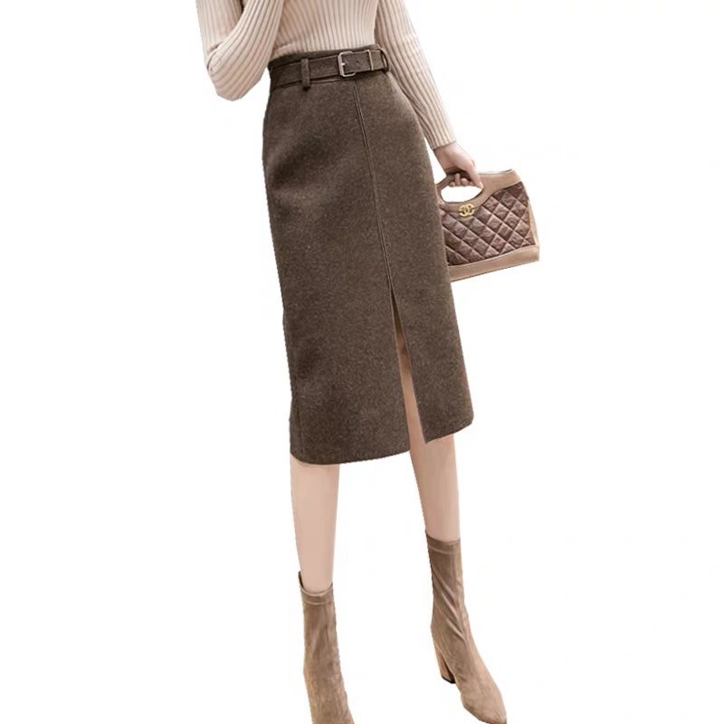 Chân váy dạ dài xẻ trước vải dày mịn phù hợp thu đông không kèm đai | BigBuy360 - bigbuy360.vn