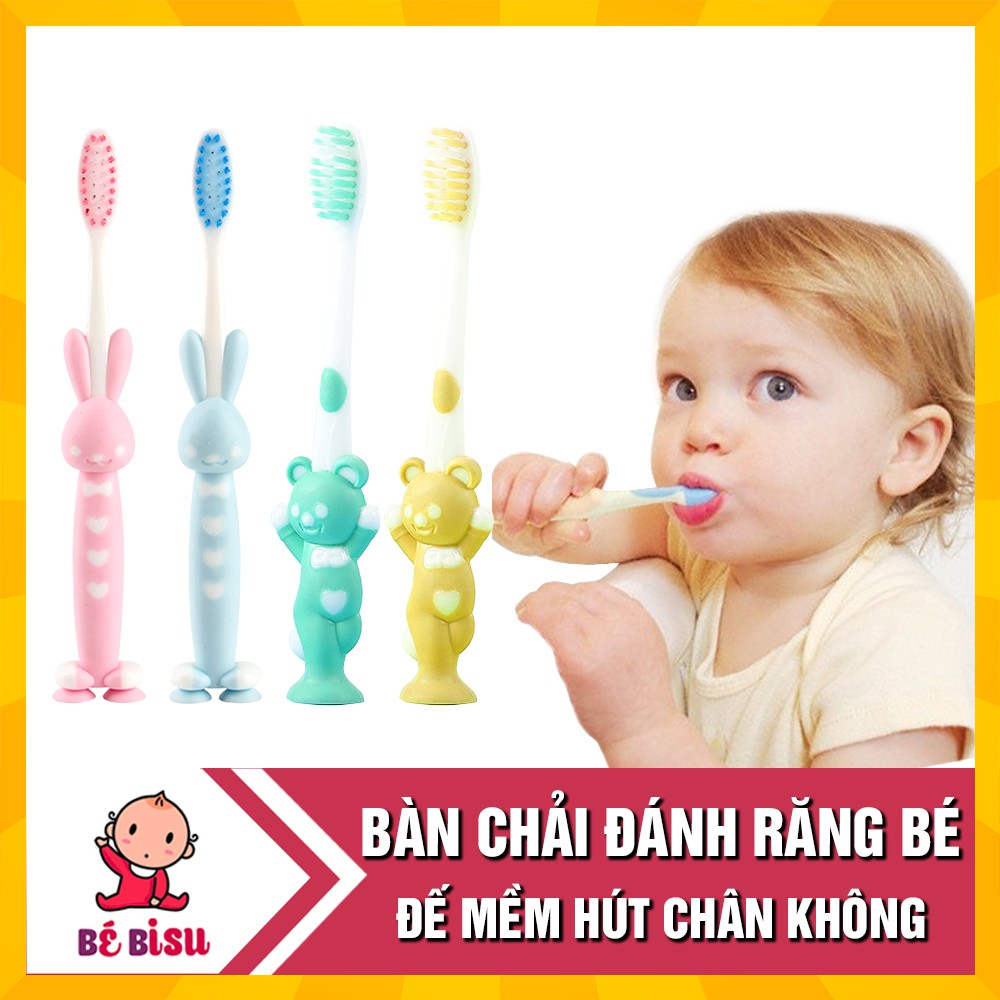 Set 4 Bàn chải đánh răng hình thú cho bé - đế mềm đứng được tiện lợi