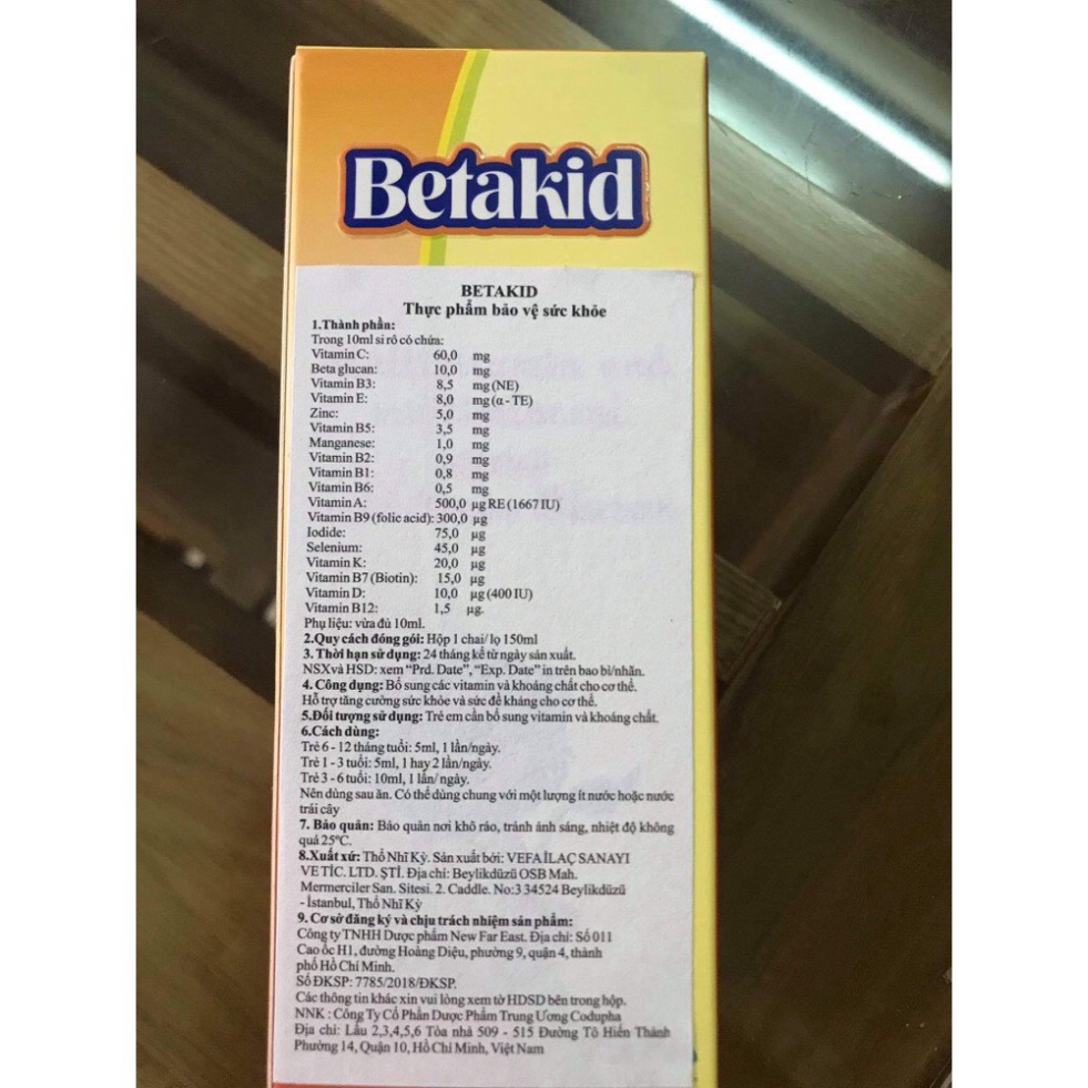 Betakid Siro Bổ sung các vitamin và khoáng chất, hỗ trợ tăng cường sức khoẻ, nâng cao sức đề kháng cho cơ thể