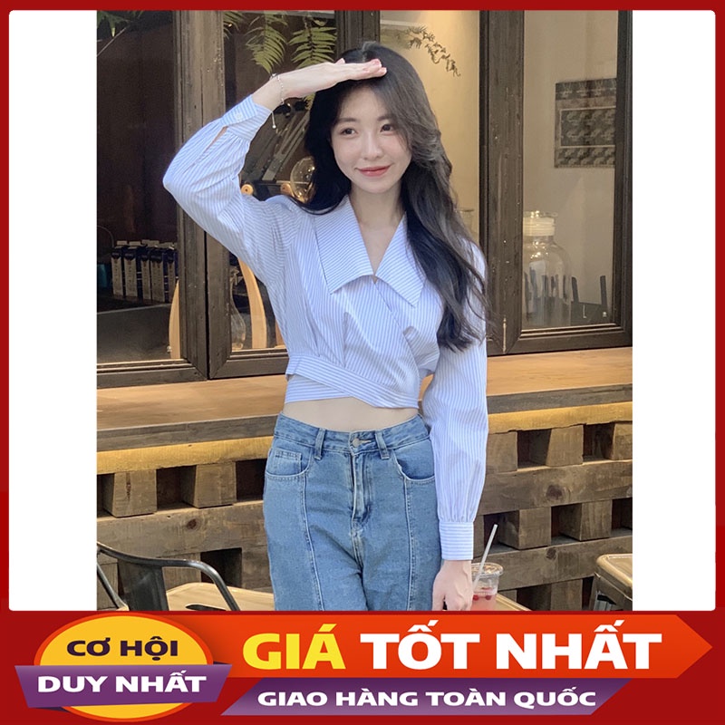 Áo Sơ Mi Sọc Tăm Dáng Croptop Hàng Quảng Châu M7607-Violet