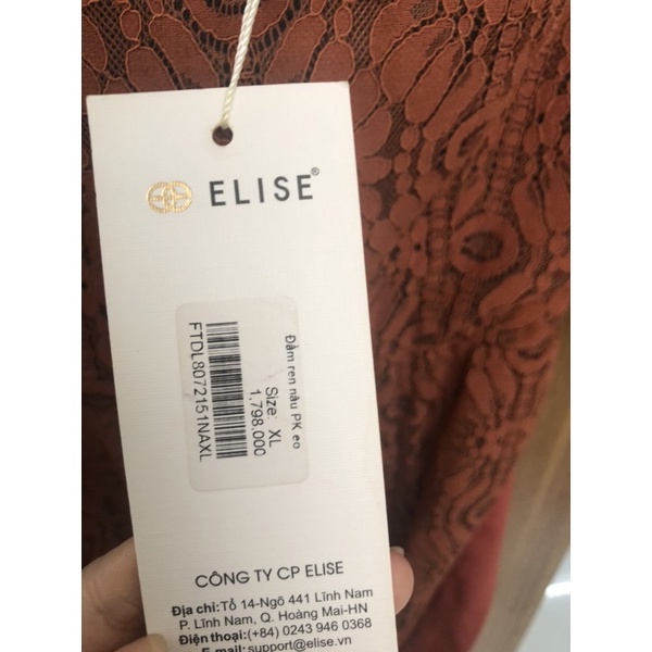 Elise newtag đầm ren nâu đậm mới nguyên tag L/XL