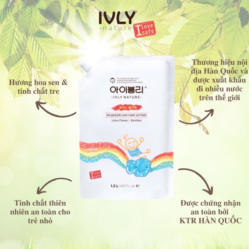 Nước giặt quần áo em bé ivly nature dạng túi 1200ml an toàn cho bé