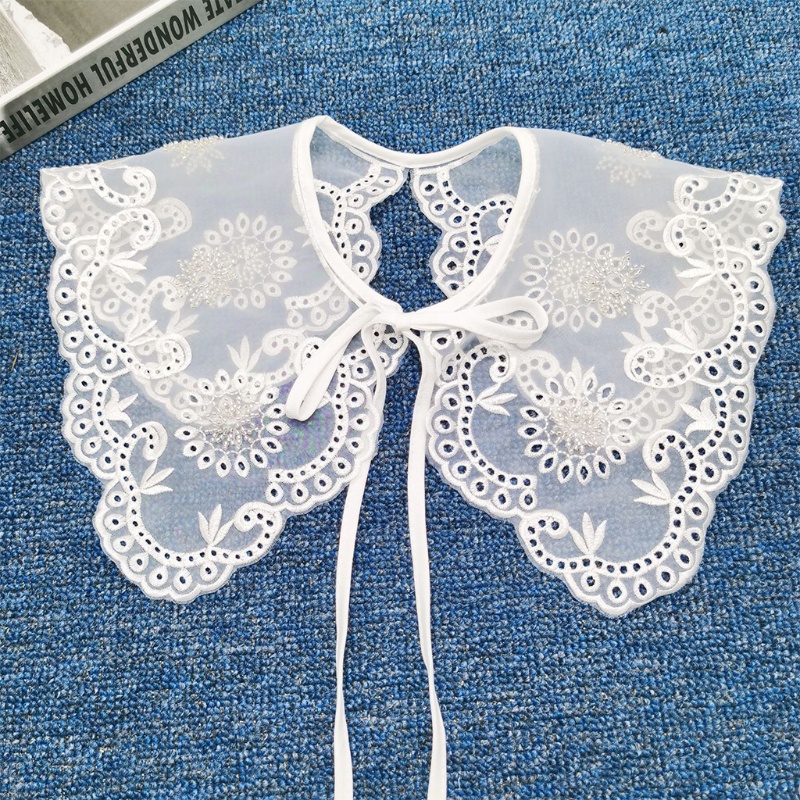 Khăn Choàng Cổ Đính Hạt Giả Hình Hoa Hướng Dương Thêu Họa Tiết Chiếc Lá Màu Trắng Phong Cách Vintage Thời Trang Cho Nữ