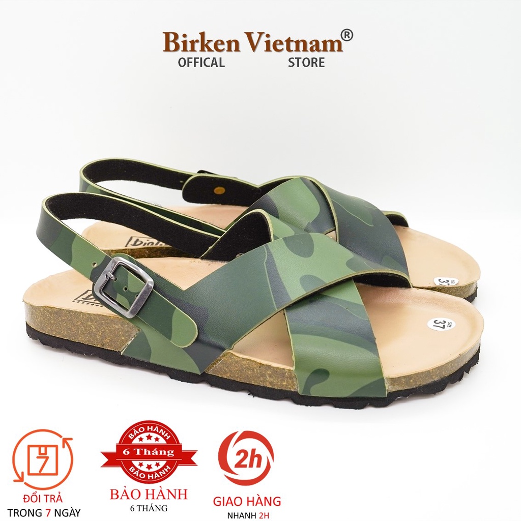 [ New Style ] Mã R11 Sandal ĐẾ TRẤU Da PU Camo Rằn Ri Quai Đan Chéo Unisex Birken Vietnam Bioline