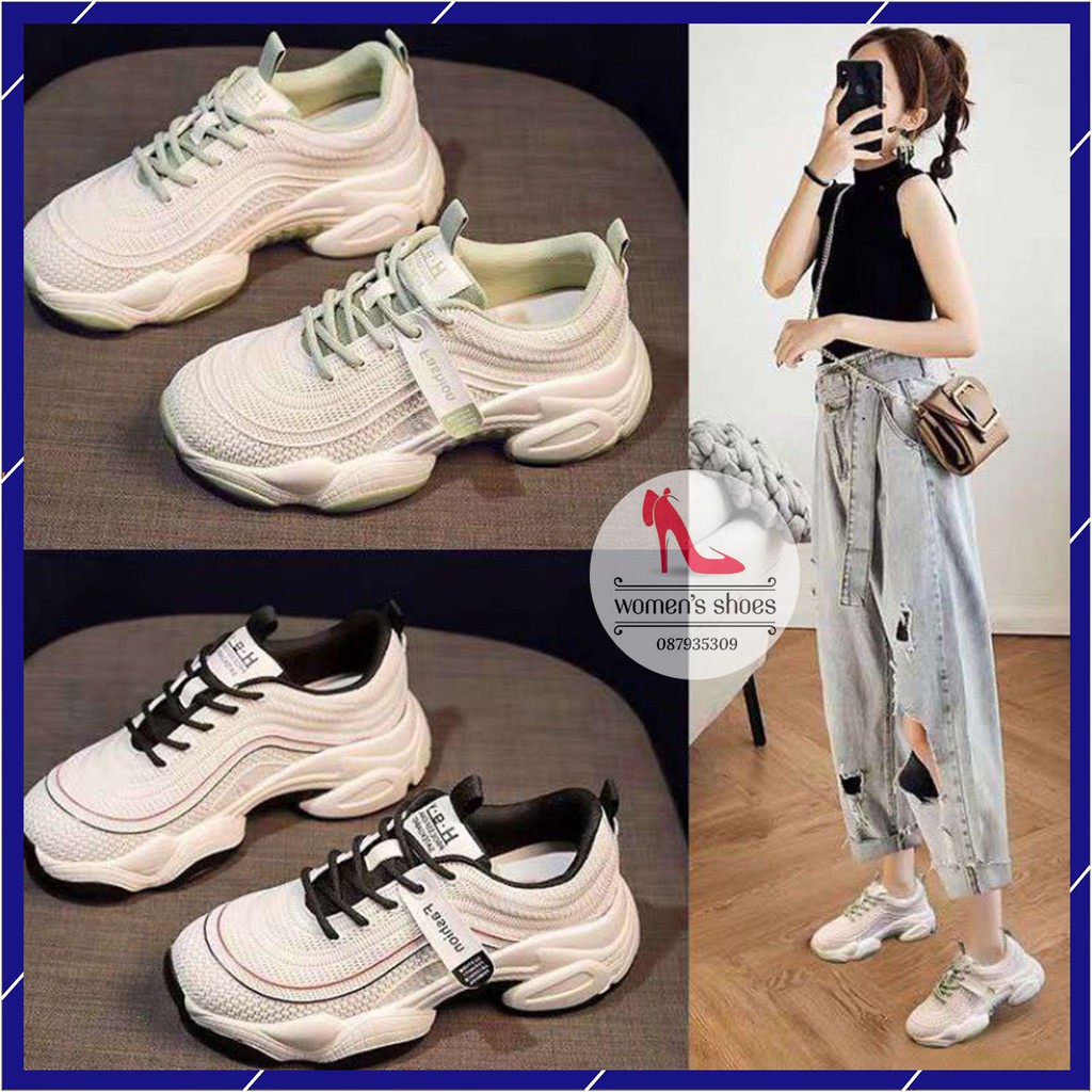 Giày thể thao nữ chỉ viền đỏ đen