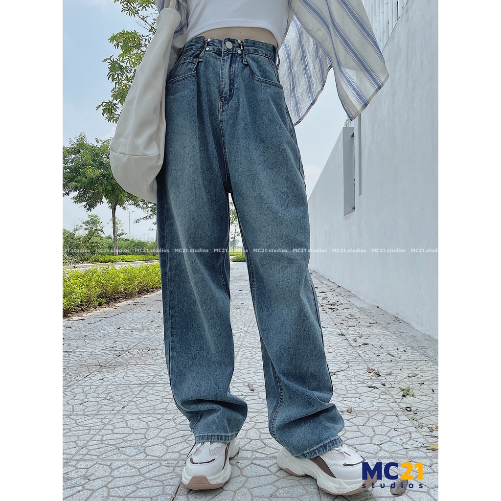 Quần jeans ống rộng MINION CLOTHING cài eo lưng cạp cao bigsize Unisex nam nữ Ulzzang chất jean bò cao cấp dày dặn Q5586