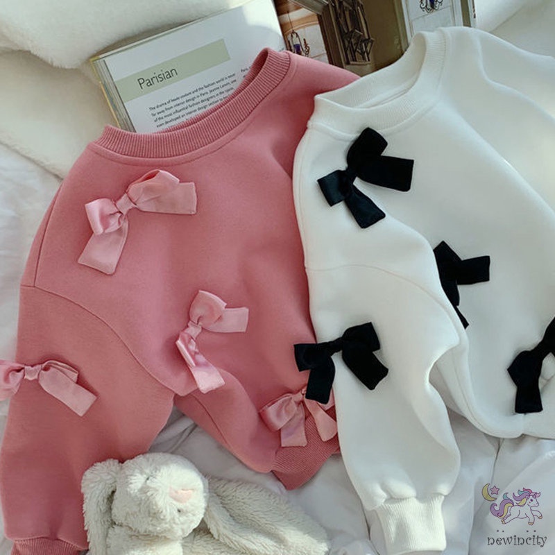 Áo sweater đính nơ kiểu Hàn Quốc thời trang mùa đông cho bé