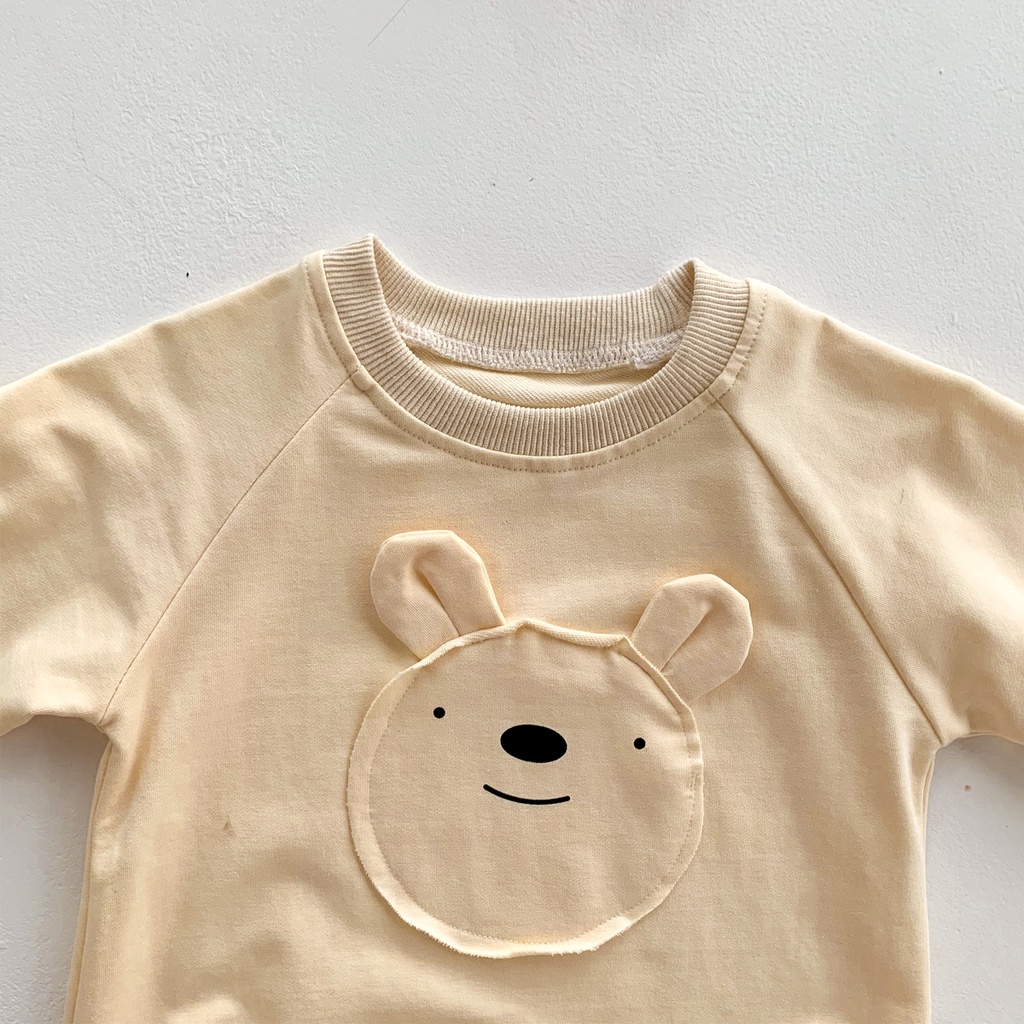 Bộ áo liền quần tay dài in hoạt hình + mũ thời trang mùa thu cho bé