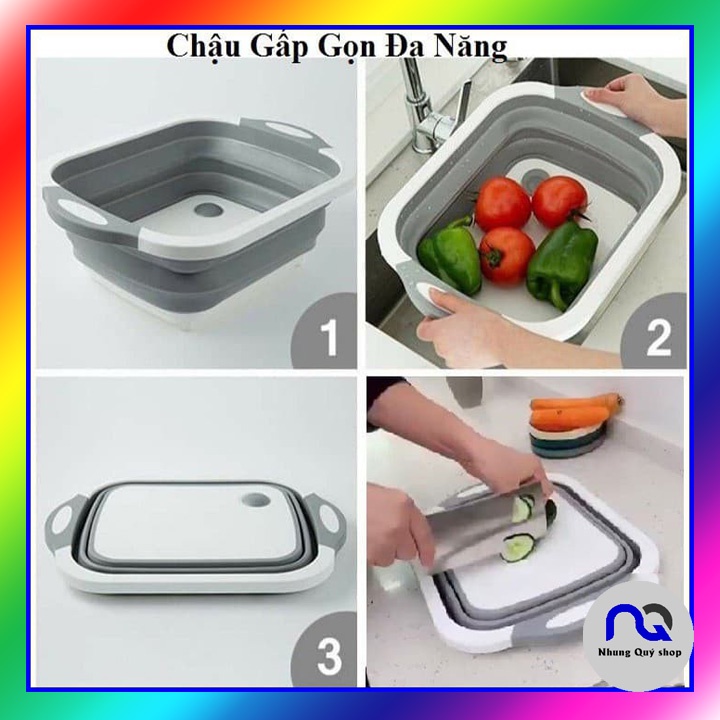 Chậu Gấp Đa Năng - Kiêm Thớt - Rổ Đựng Cao Cấp 3in1