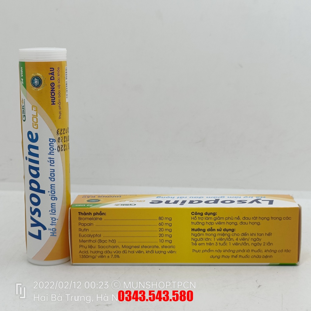 Lysopaine Gold - Hỗ trợ làm giảm đau rát họng tuýp 24 viên