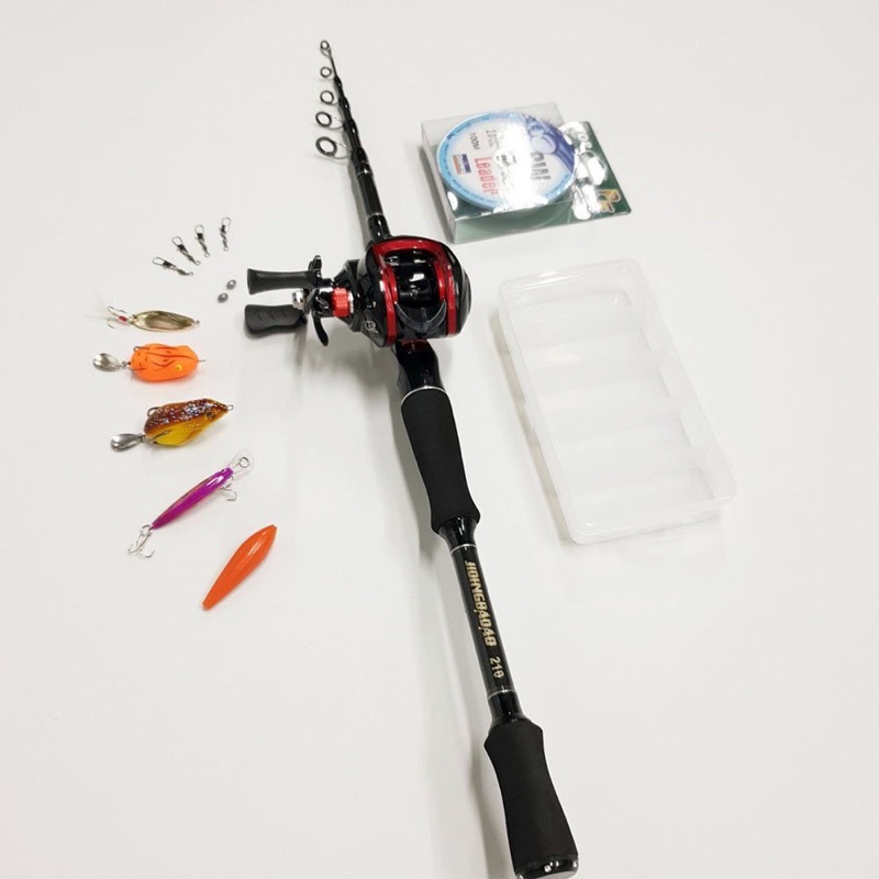 Bộ Cần câu lure máy Ngang rút gọn 60cm chất liệu Carbon JD Tặng Kèm Phụ Kiện